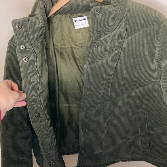 NWT CISONO Olive Green Corduroy Puffer Jacket, Size XL, extra large - Picture 10 of 10